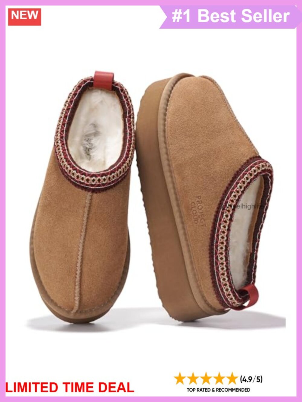 Genuine Leather Platform Slippers Memory Foam Shearling Lined Women's